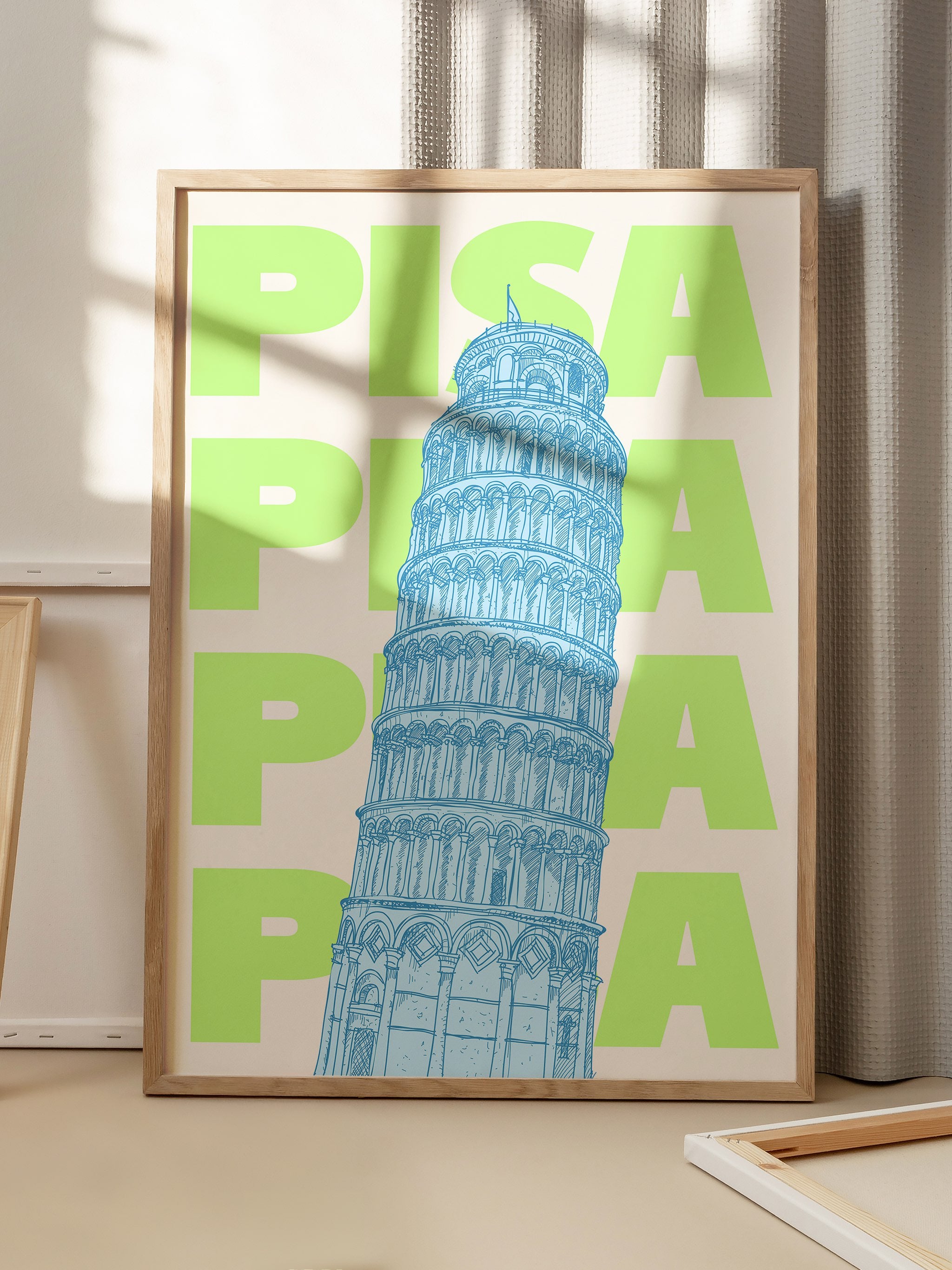 Printed poster of Italy's Leaning Tower of Pisa