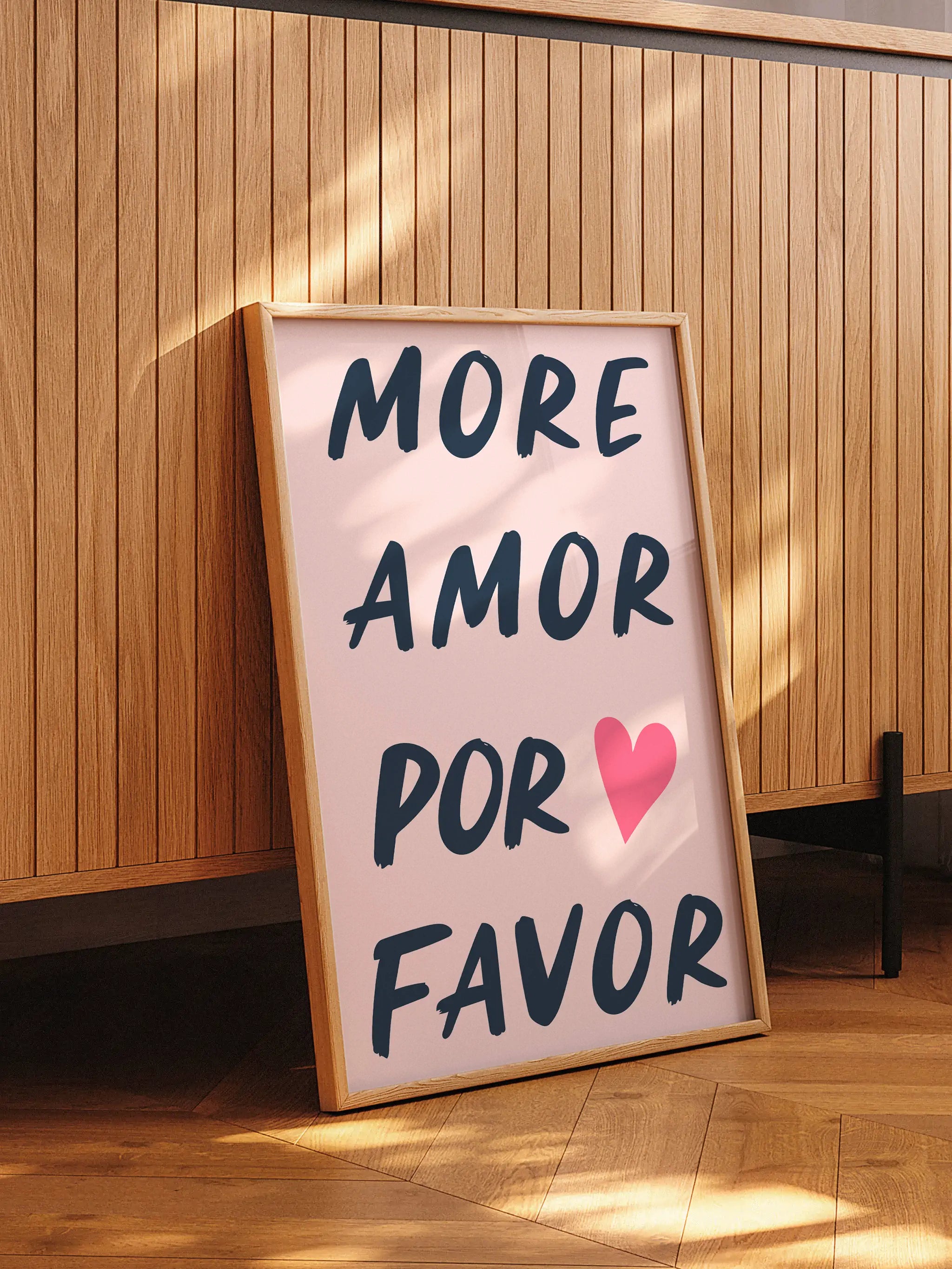 Spanish love quote print on a pastel pink background with bold pink letters